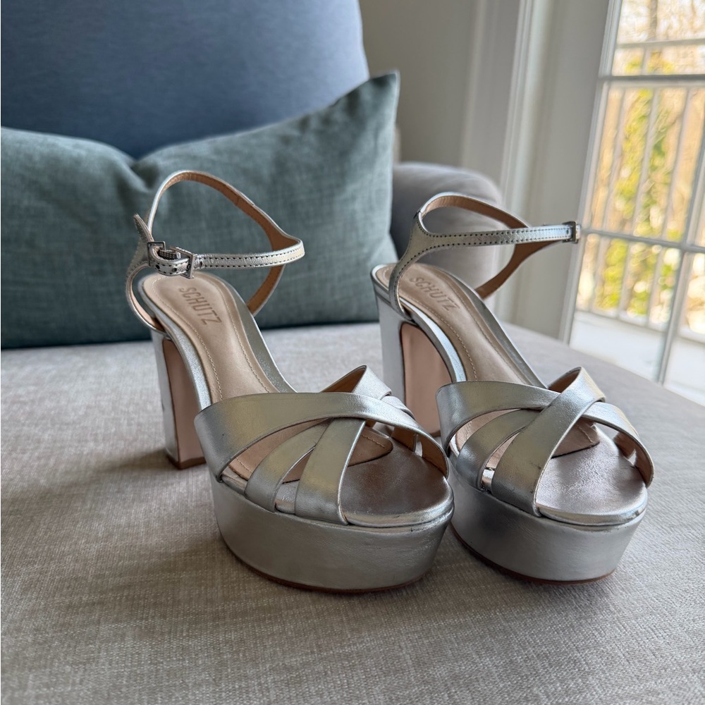 Silver Strappy Platform Heels